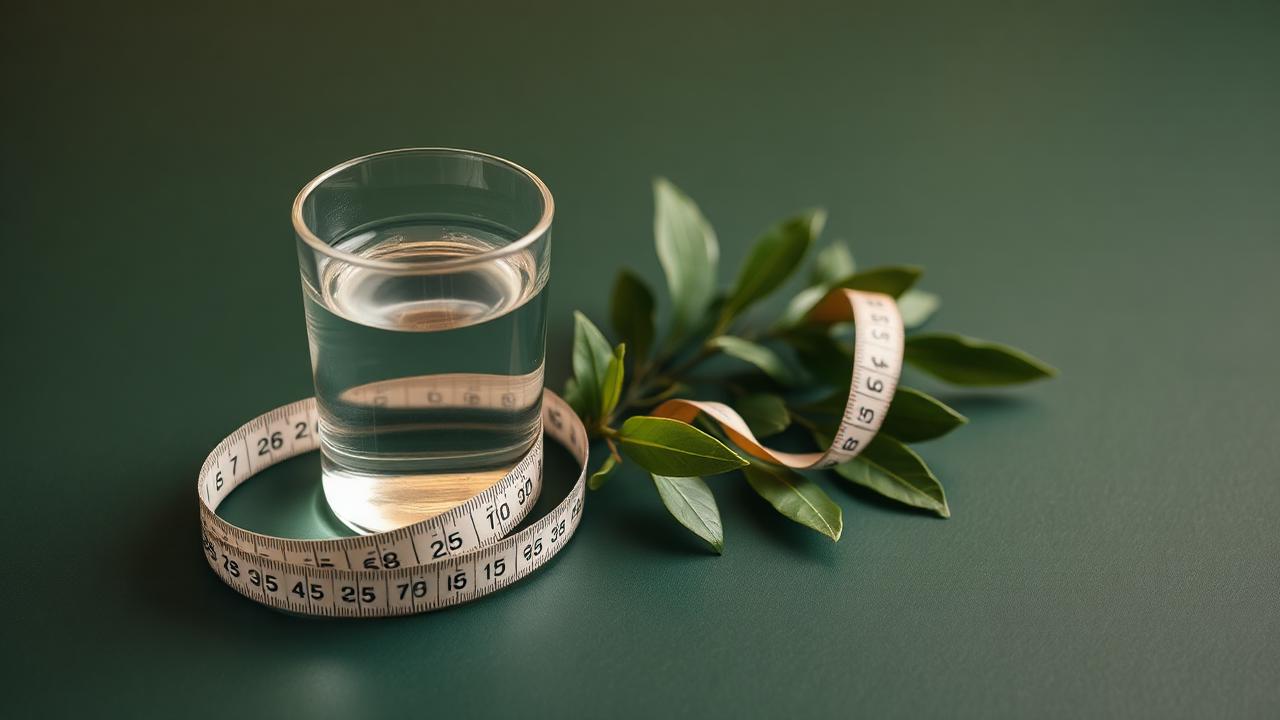 Measuring tape and water glass representing body composition and visceral fat